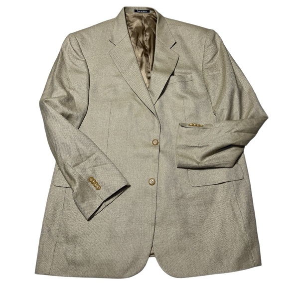 Lands' End Tan Silk Wool Blazer Sportscoat Office Career Classic Professional - Picture 1 of 14